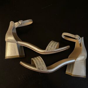 Maripe Shimmering Silver Block Heel Sandals